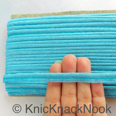 2mm Flanged Insertion Piping on 9mm Band, Blue Art Silk Fabric Trim, Cord piping Trim